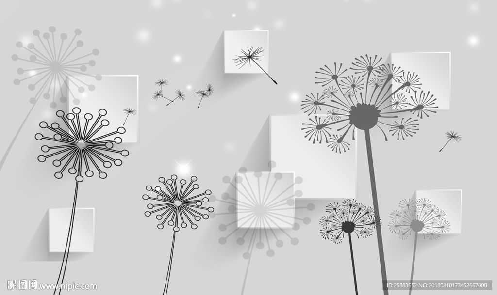 时尚简约蒲公英3D电视背景墙