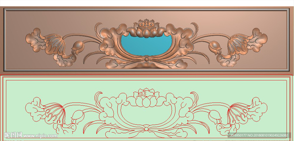 莲花荷花抽屉围板精雕浮雕灰度