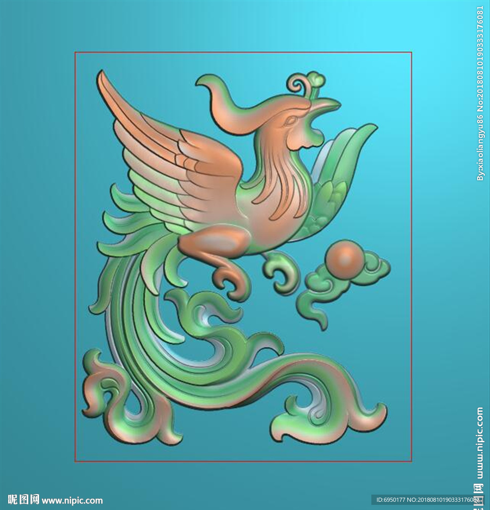 单凤朝阳屏风凤凰精雕浮雕灰度