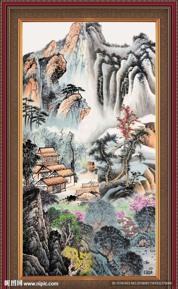 竖幅国画山水
