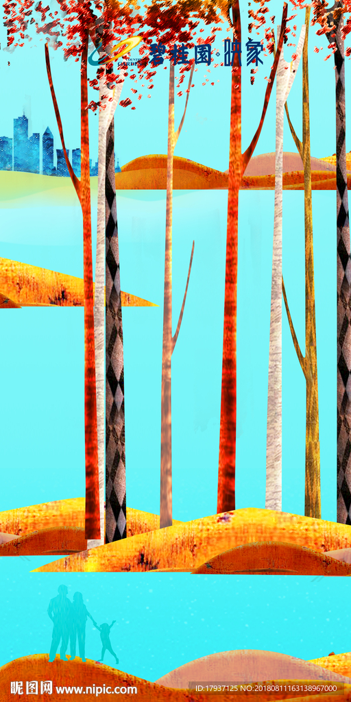 园林 山水 江湖 插画 黑金