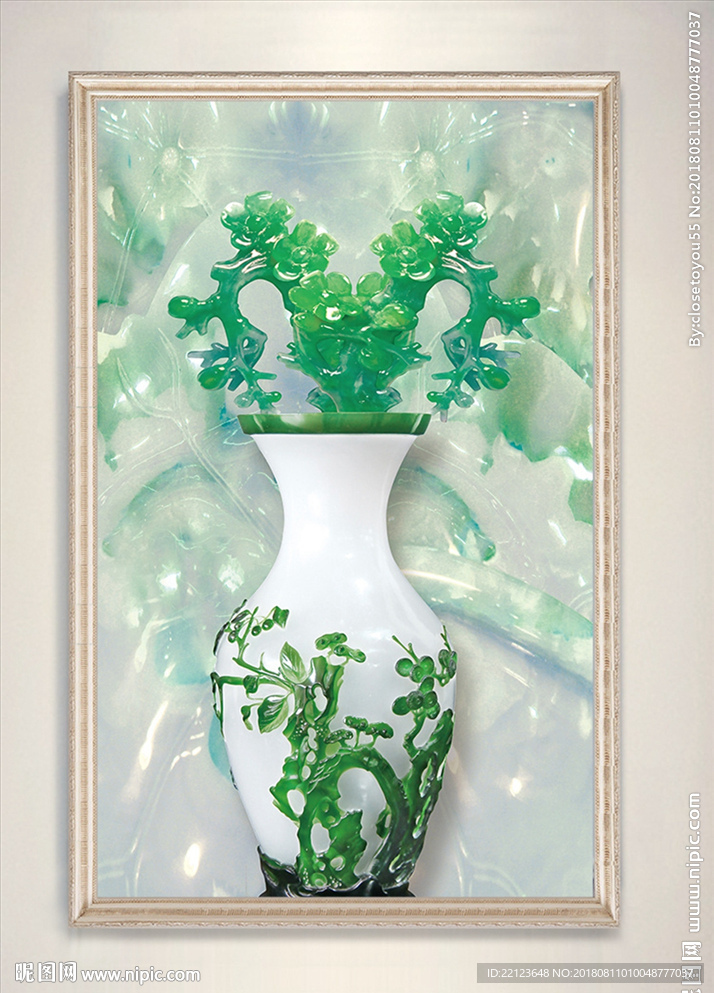 3D玉花瓶花卉装饰画
