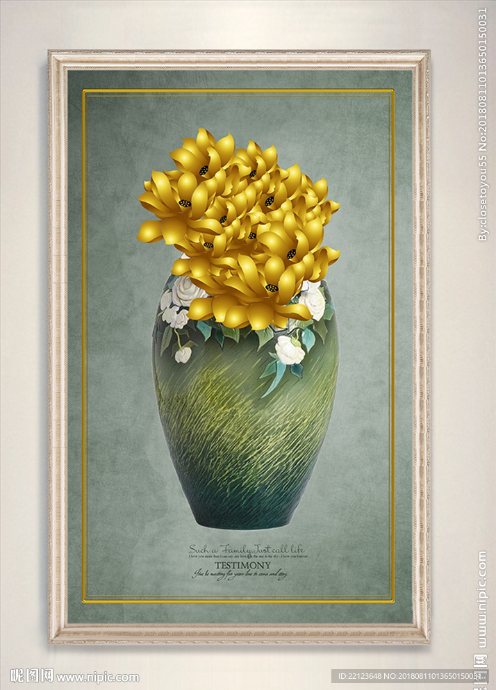 现代金色花卉花瓶装饰画