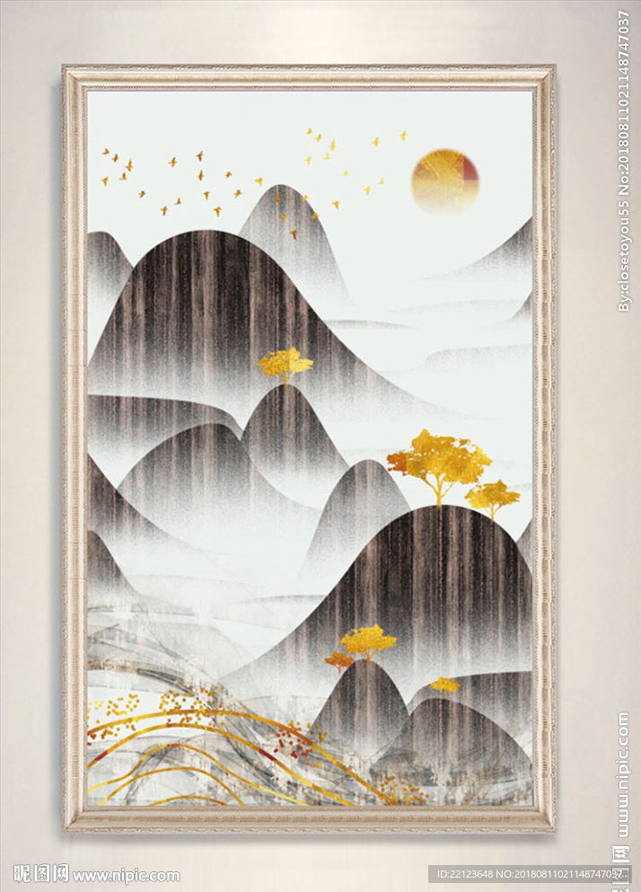抽象新中式山水装饰画图片