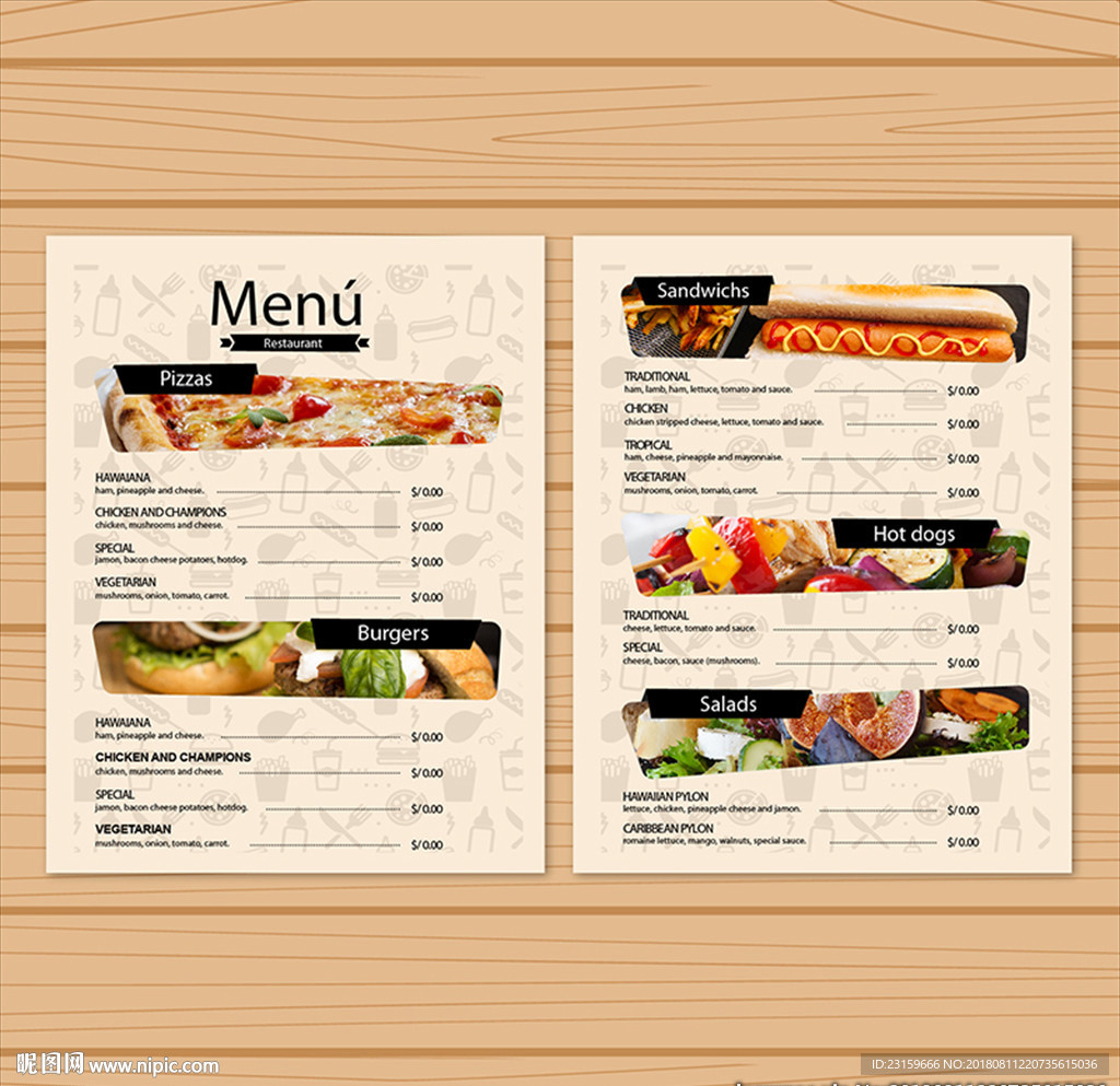 美味的西式快餐菜单