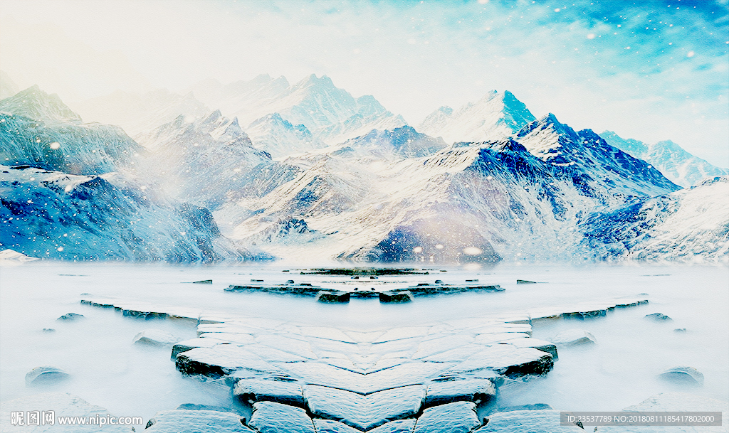 梦幻冰天雪地风景背景墙