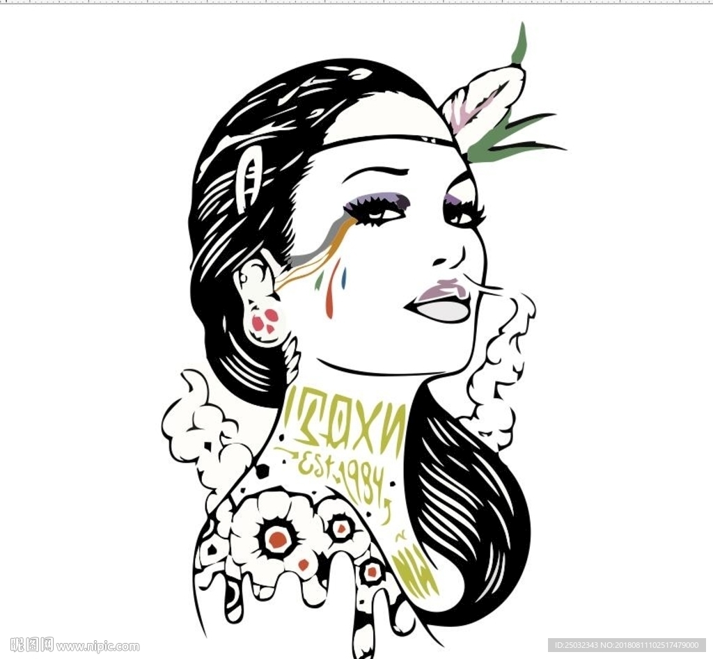 印花矢量图 t恤图案 人物 女