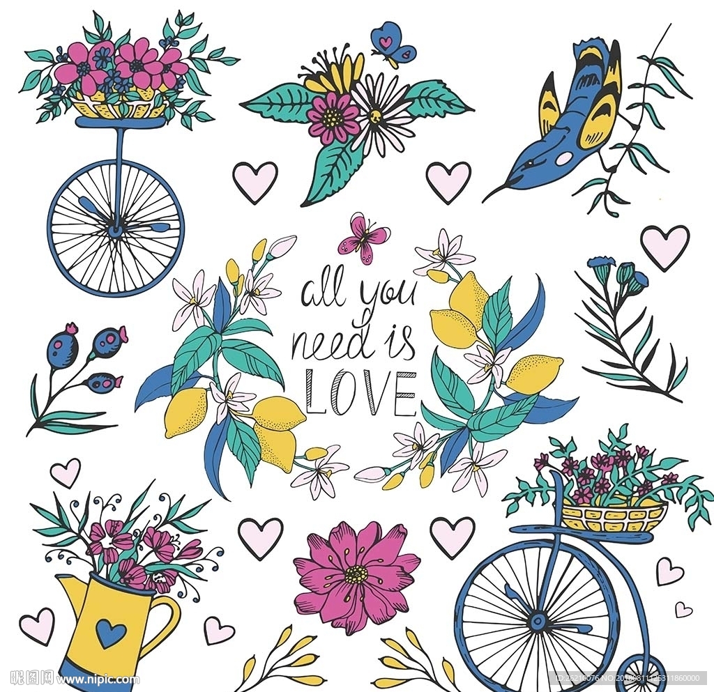 唯美青春矢量手绘素材