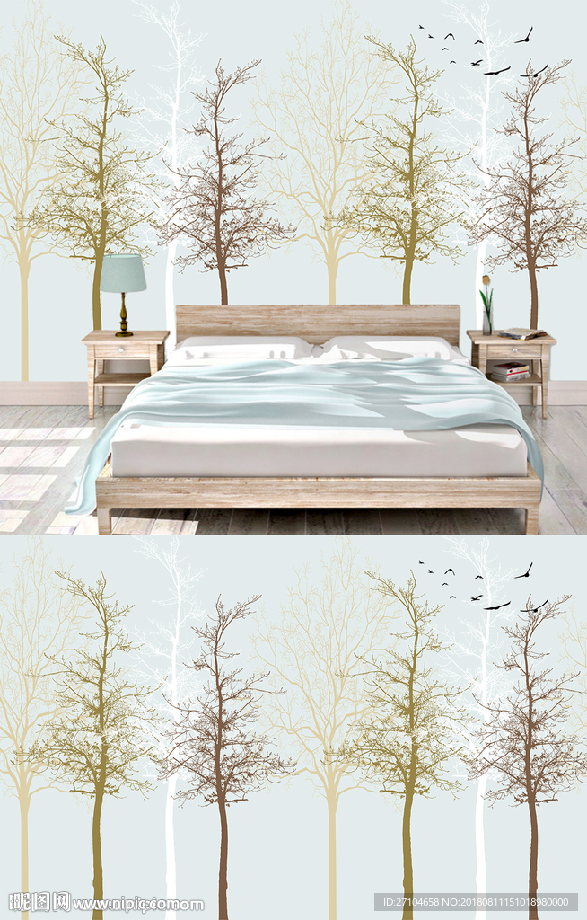 北欧抽象意境树林背景墙