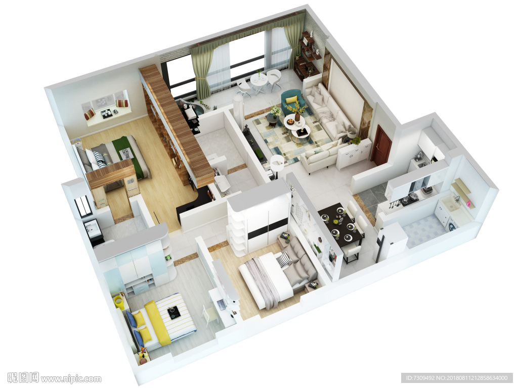 简欧混搭风格家居装修户型效果图