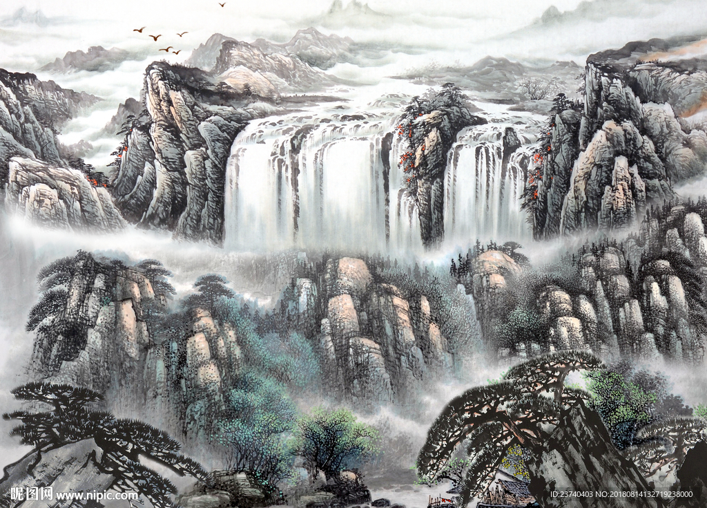 山水国画背景墙