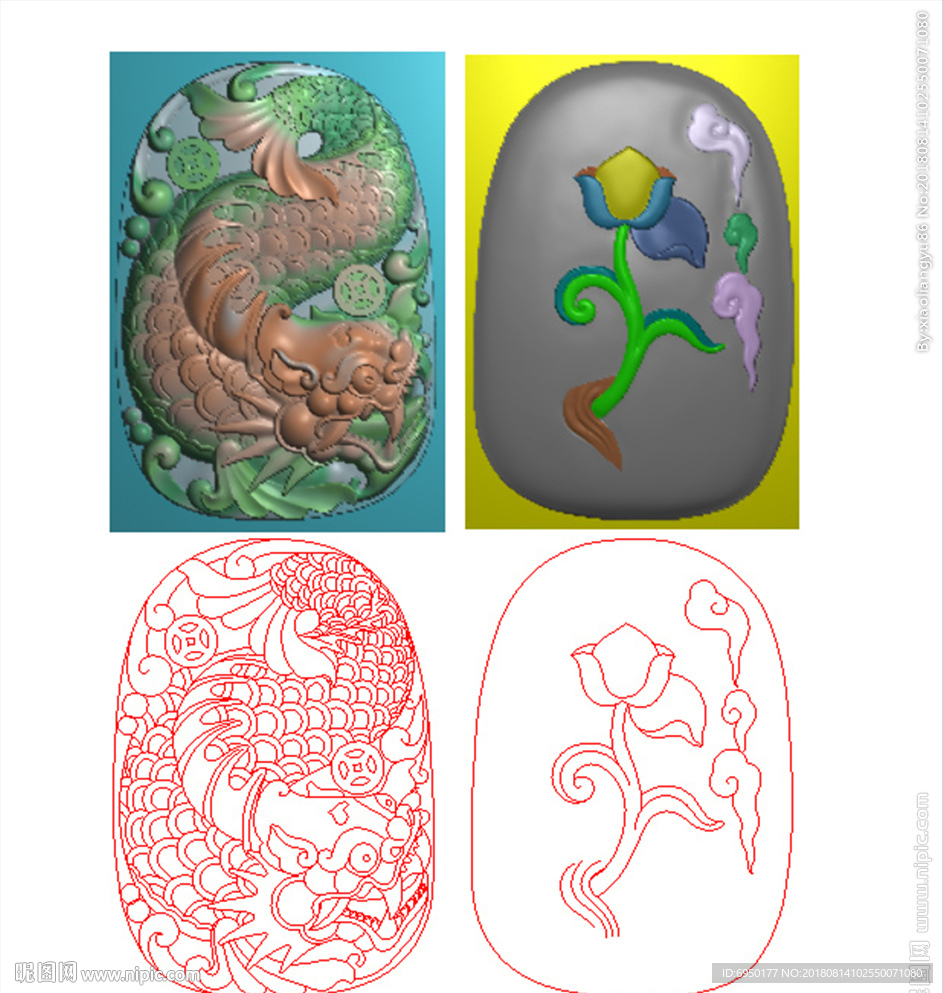 龙头鱼花鸟鱼化龙精雕浮雕灰度