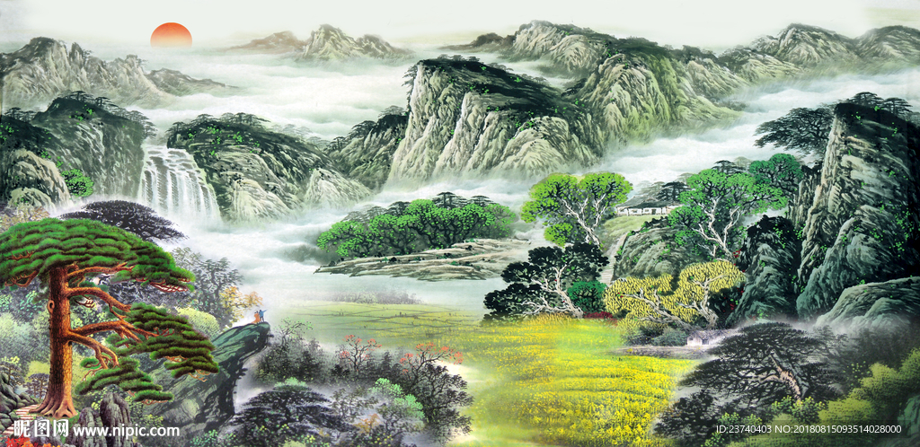 山水国画背景墙