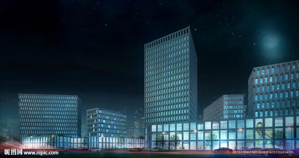 商业综合体沿街透视夜景效果图