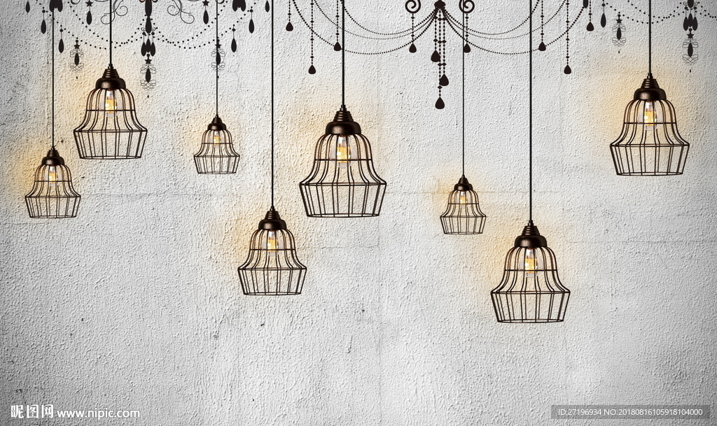 灰色背景墙复古灯