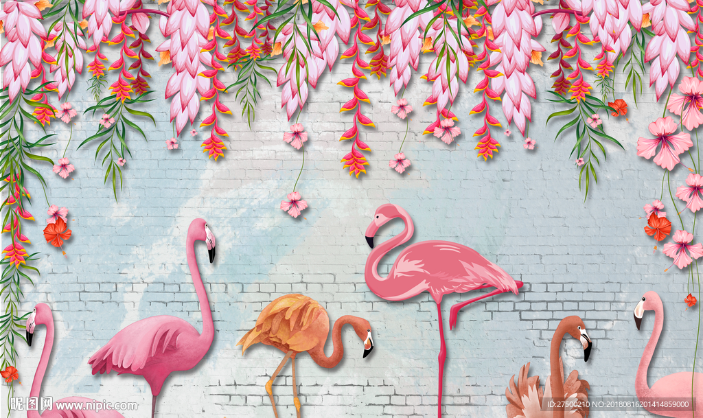 火烈鸟背景墙
