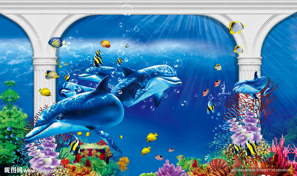 海洋世界海豚背景墙