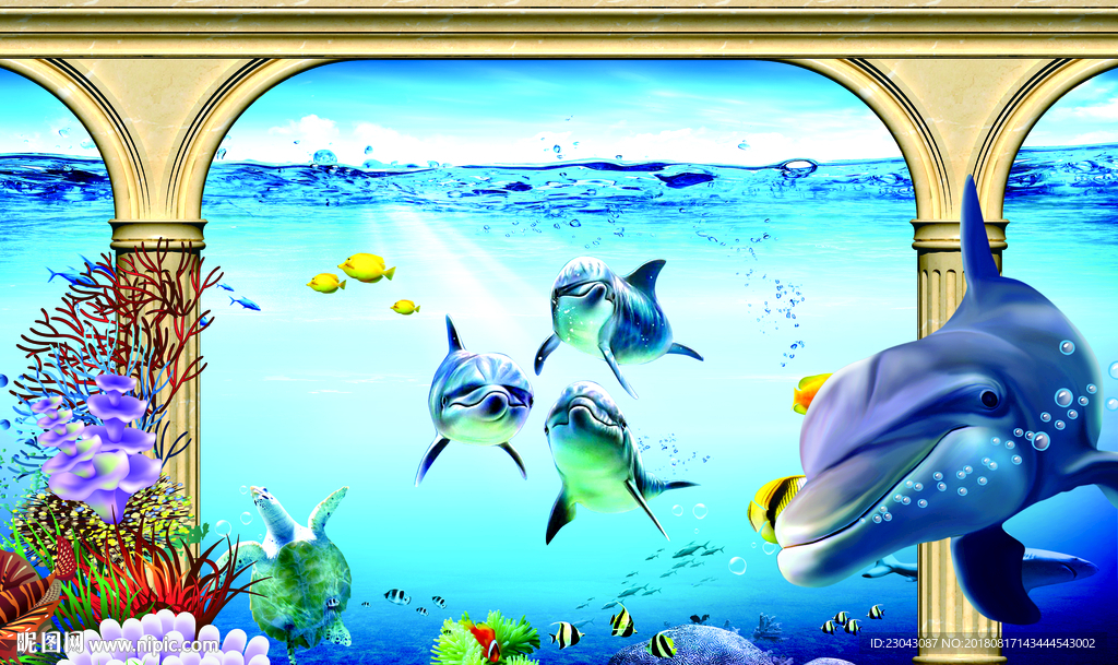 海洋世界海豚背景墙