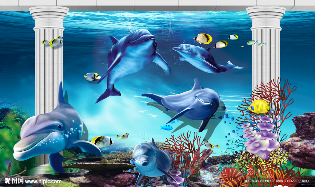 海洋世界海豚背景墙