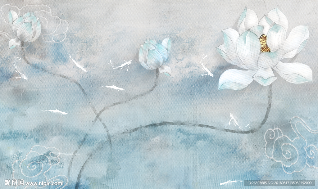 新中式荷花背景墙