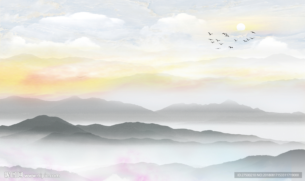 群山风景背景墙