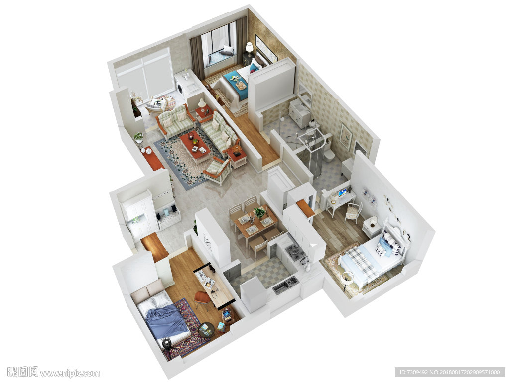 美式风格家居装修户型效果图