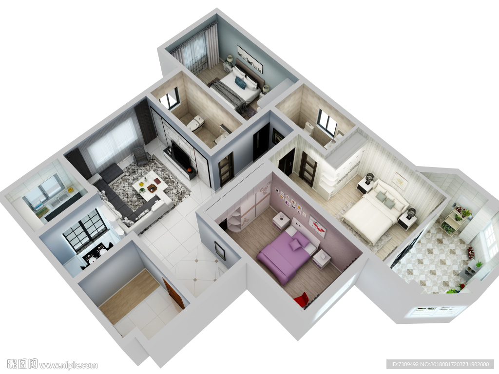 后现代风格家居装修户型效果图