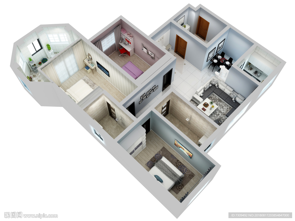 后现代风格装修户型效果图