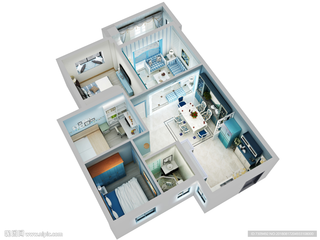 地中海风格装修户型效果图