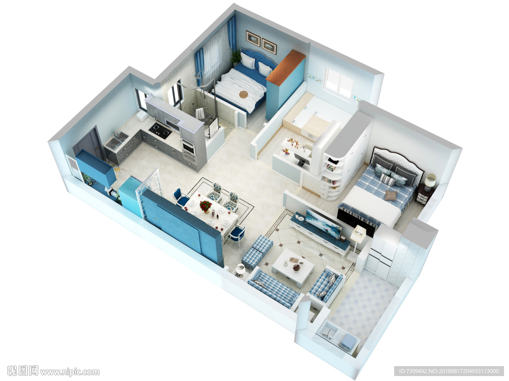 地中海风格家居装修户型效果图