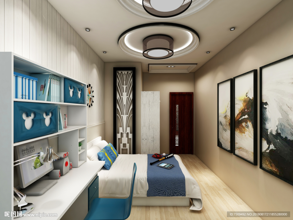 新中式混搭风儿童书房装修效果