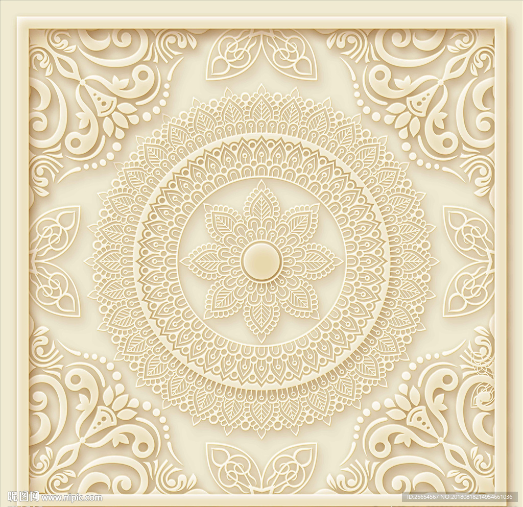 豪华花纹浮雕天顶壁画