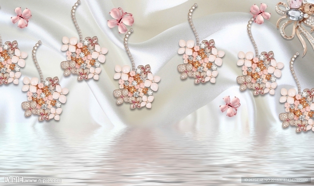 3D珠宝花卉丝绸背景墙