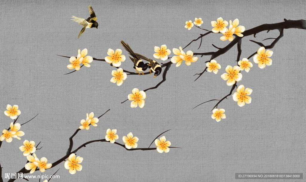 新中式花鸟图银杏