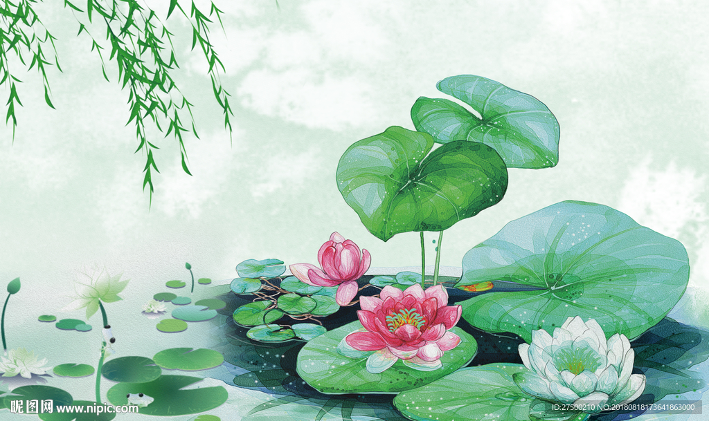 荷叶荷花背景墙