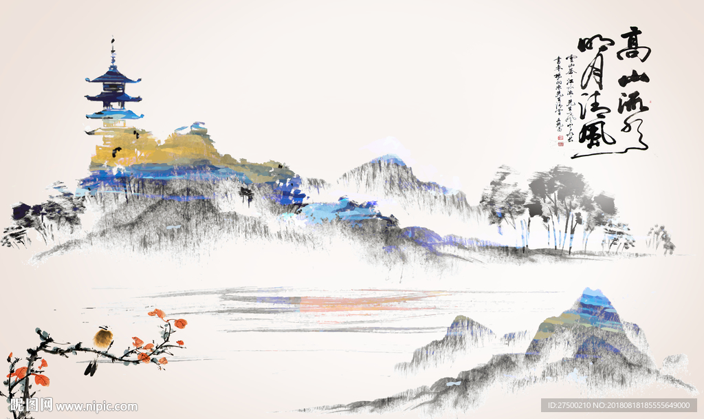 新中式山水背景墙