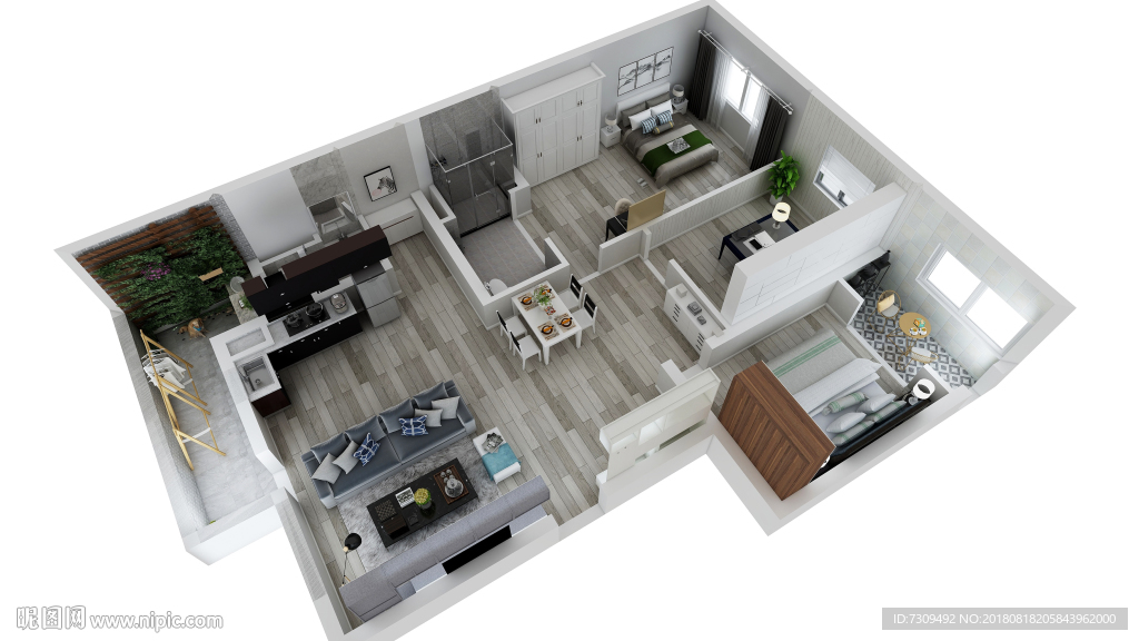 现代简约家居装修户型效果图