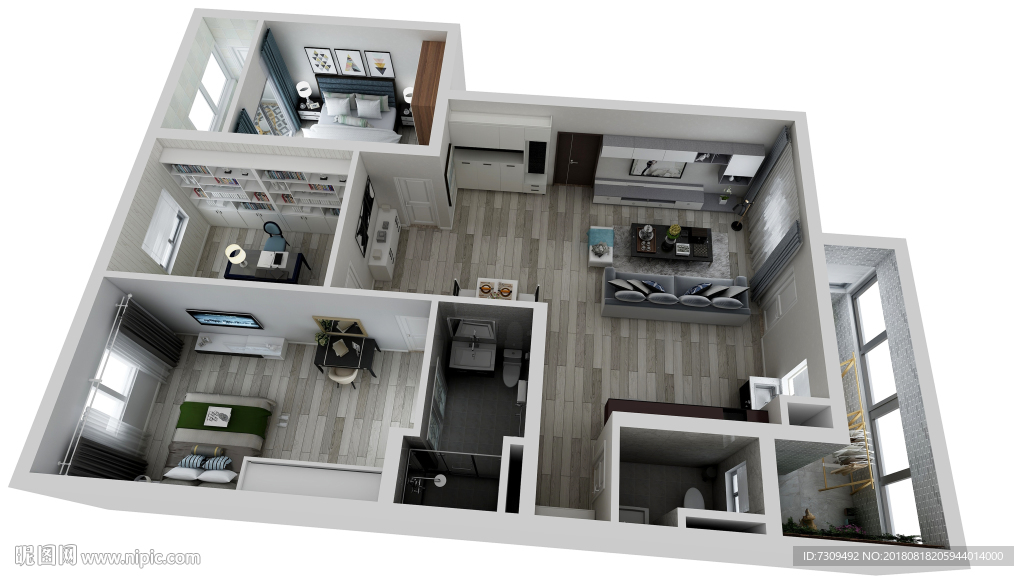 现代简约风格装修户型效果图