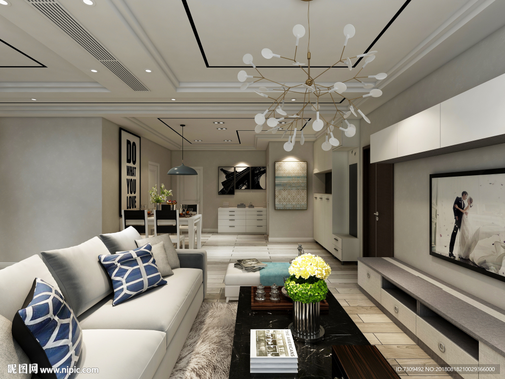 现代简约风格客餐厅装修效果图