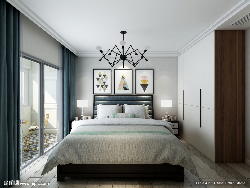 现代简约客卧装修效果图