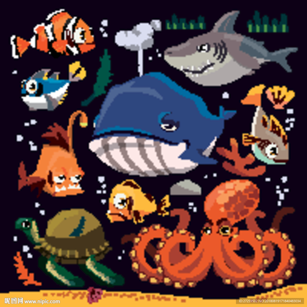 手绘可爱卡通动物海洋海底世界鱼设计图__其他_广告设计_设计图库_昵图网nipic.com