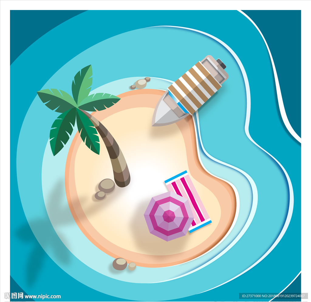 矢量椰树海洋背景图