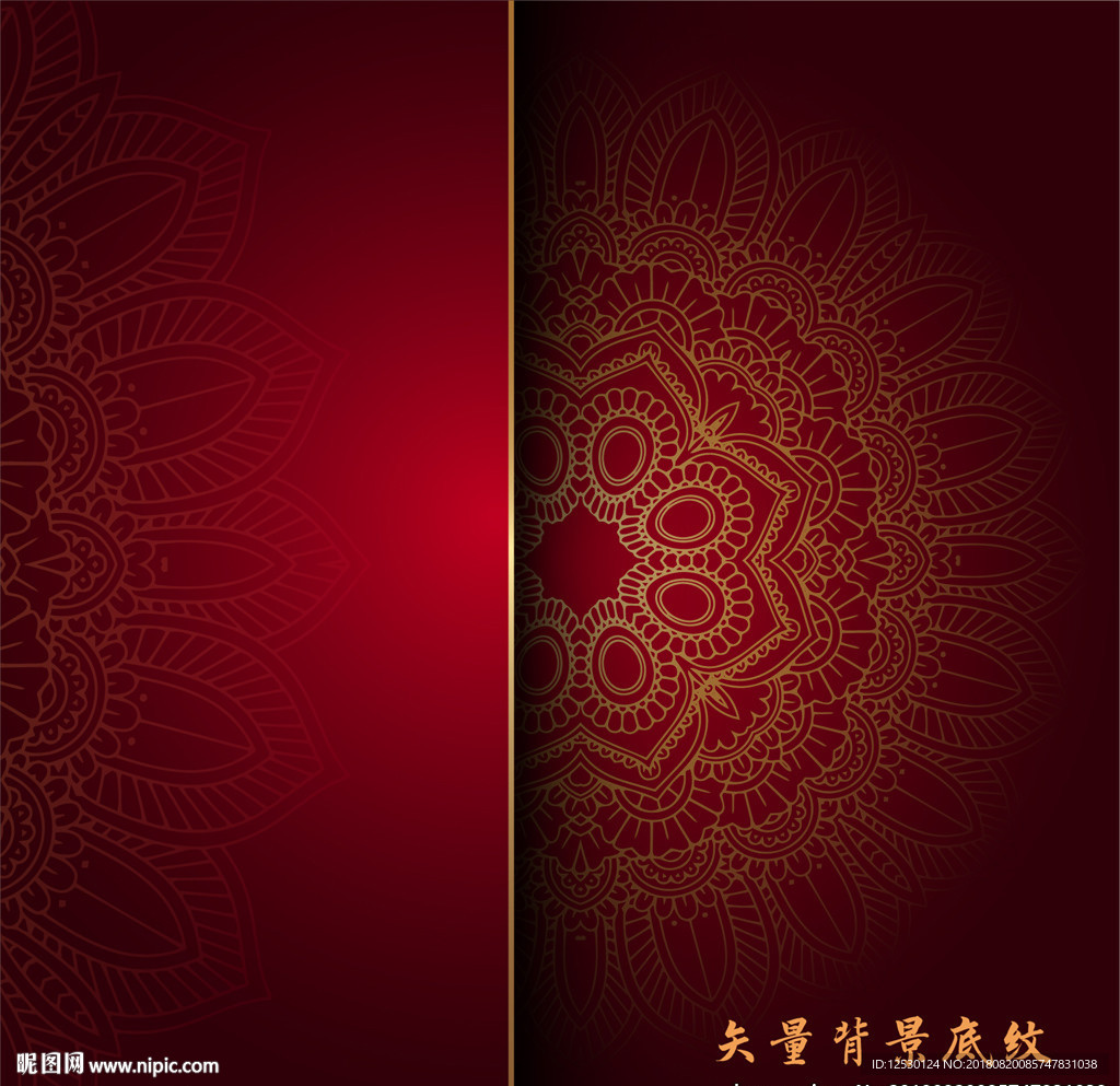 矢量欧式金色花纹红色背景底纹
