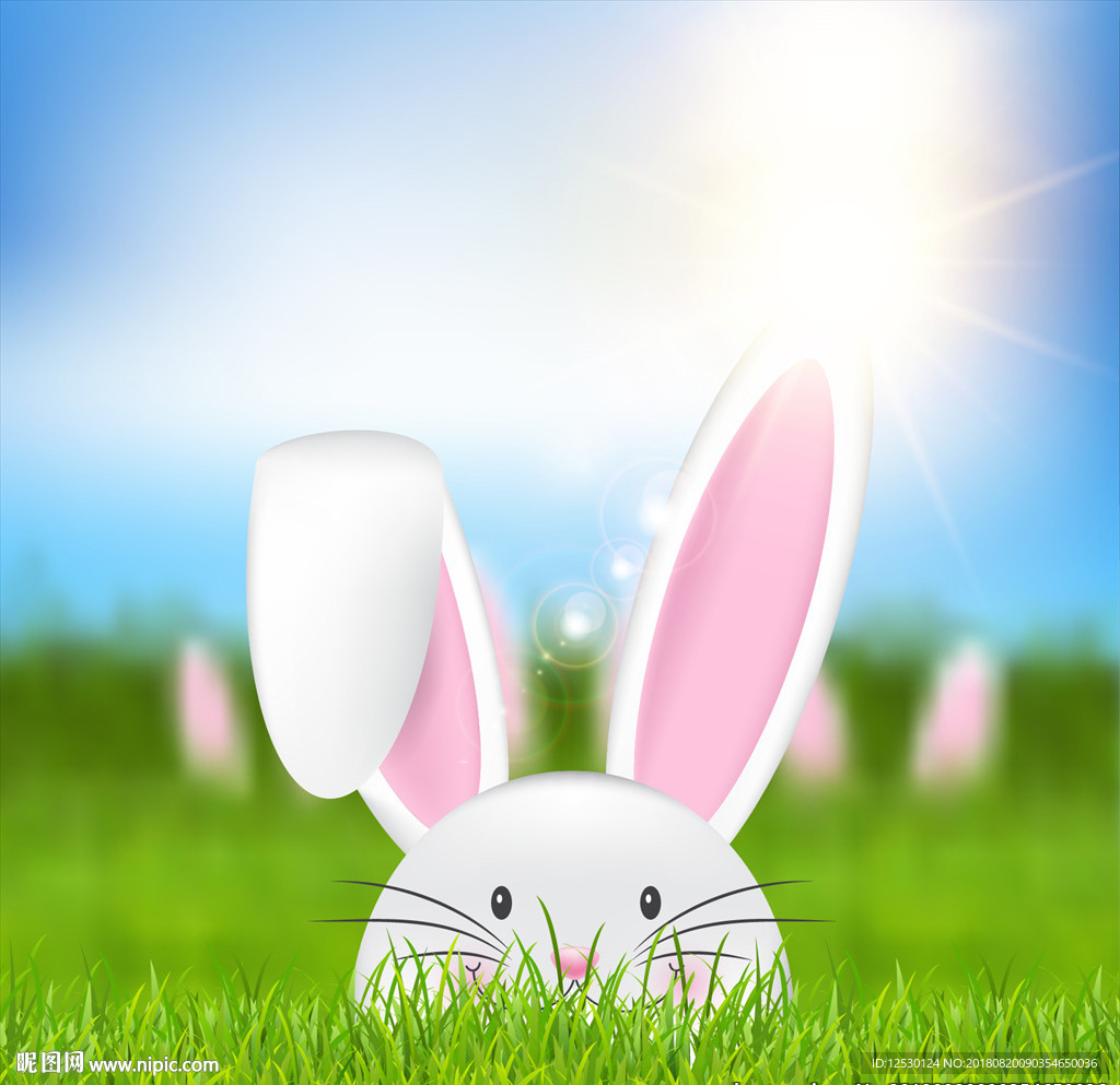 矢量绿草草坪小白兔兔子