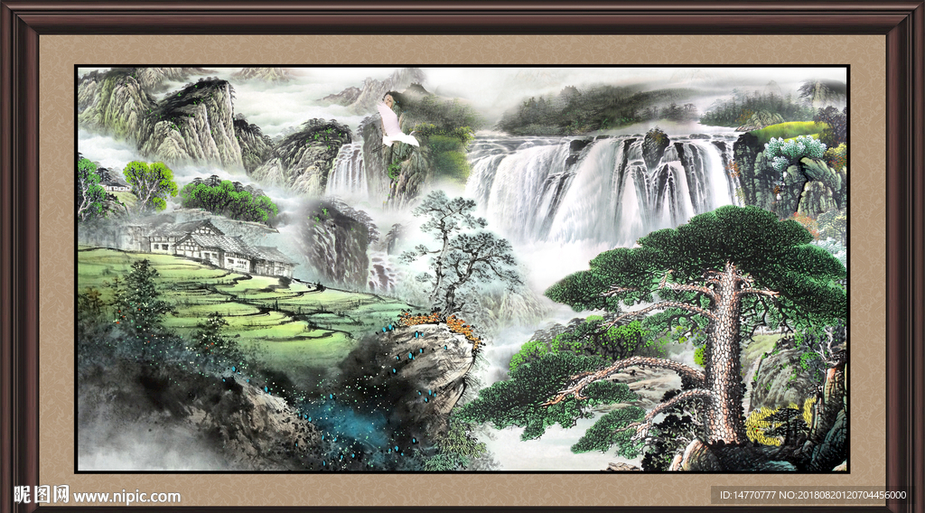 山水国画迎客松