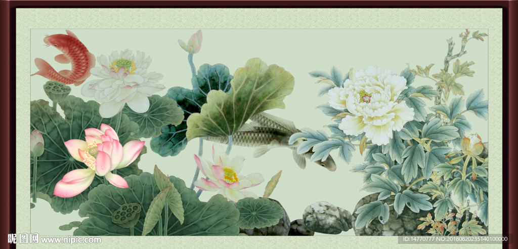 荷花壁画