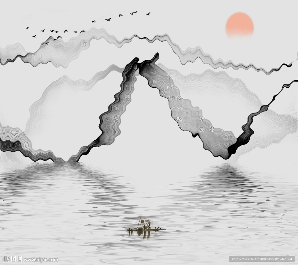 山水三联画装饰画