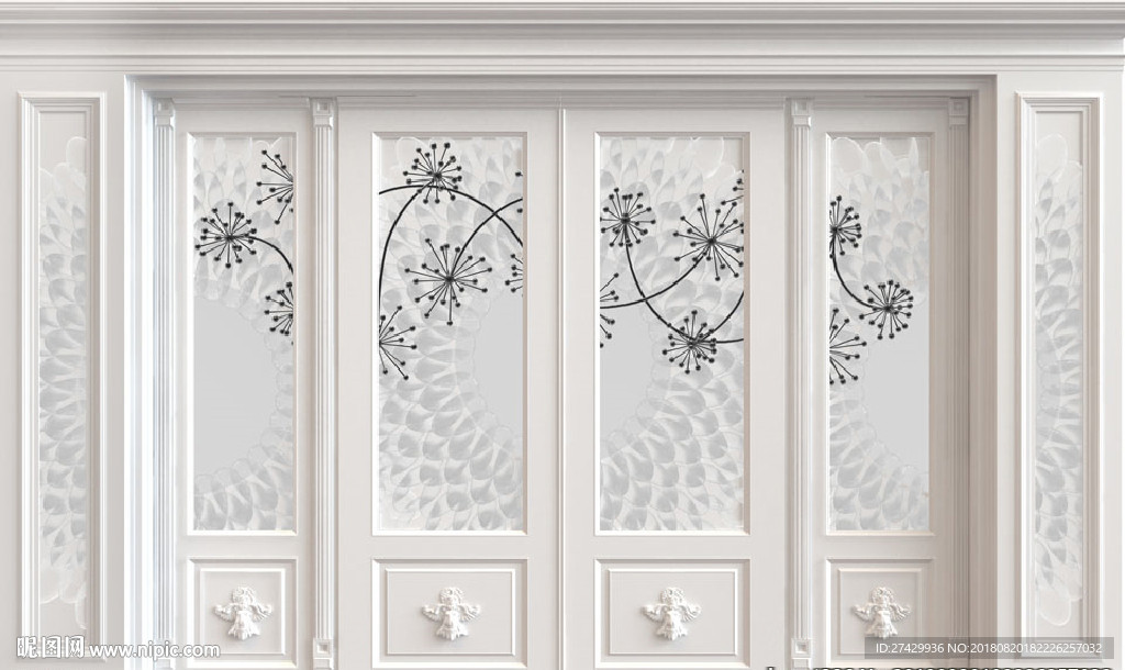 新款欧式护墙蒲公英壁橱背景墙