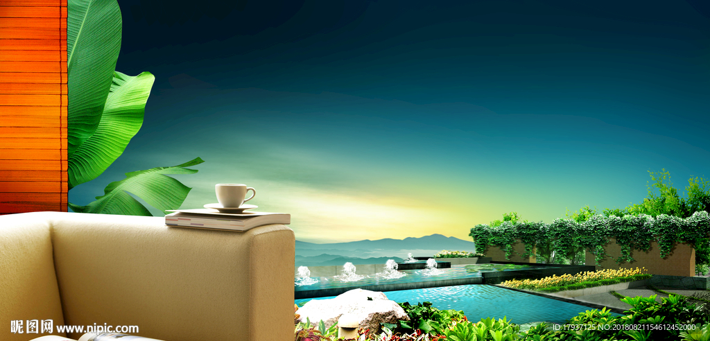 园林 山水 江湖 插画 黑金