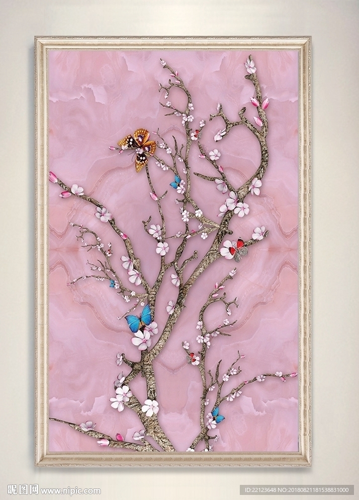 中式花卉蝴蝶装饰画